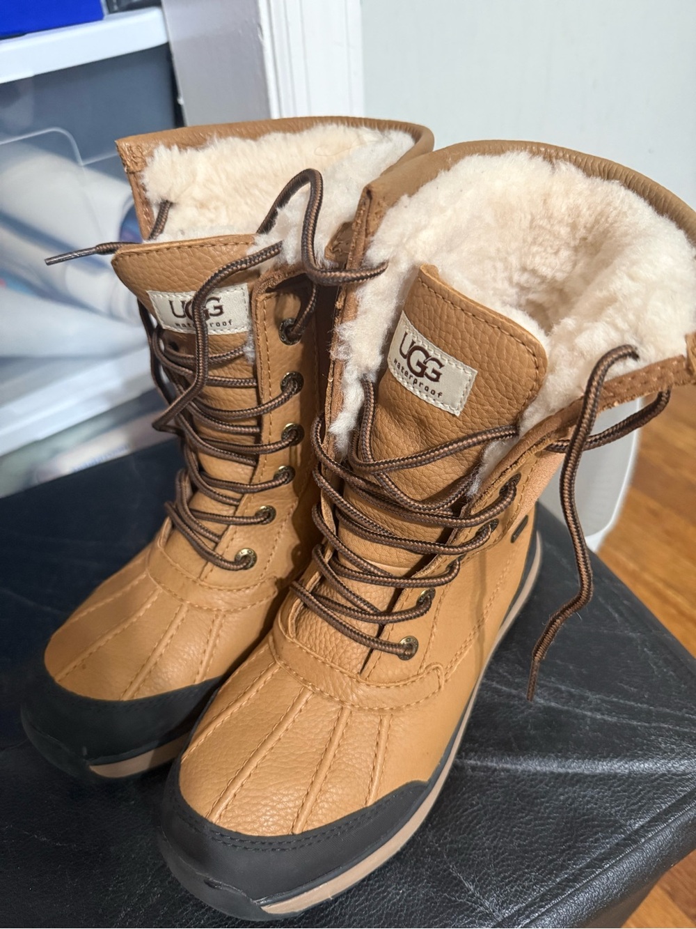UGG Chestnut Brown Lace-Up Shearling Winter Boots